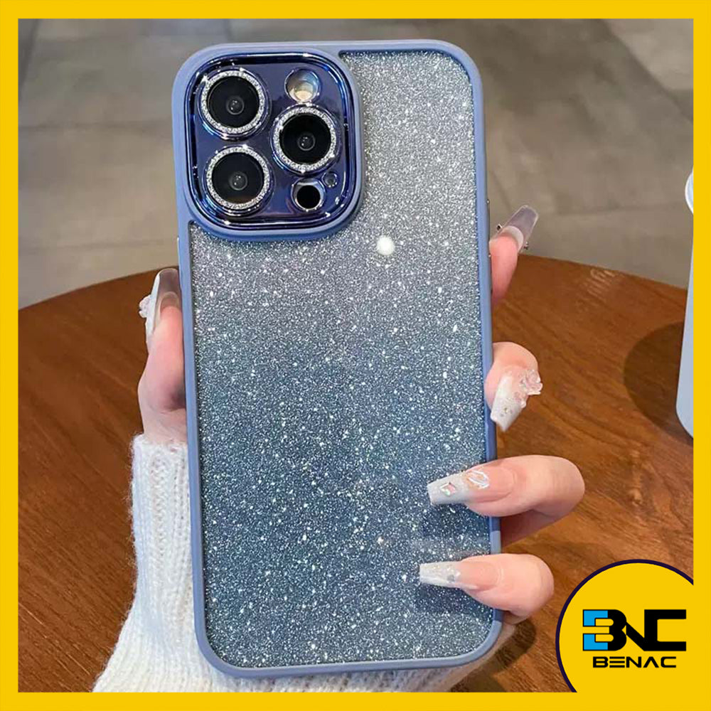 Softcase Double Glitter Phone Case with Camera Lens Glass Film Coating for iPhone 15 14 13 12 11 Pro Max