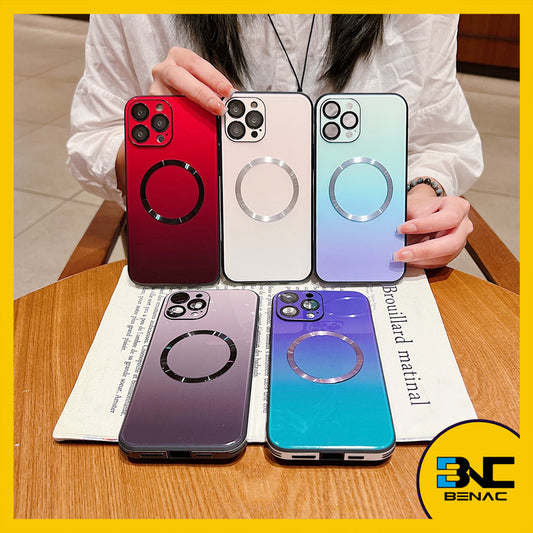 Softcase Magnetic MagSafe Phone Case with Aurora Gradient Glass for iPhone 15 14 13 12 11 Pro Max X XR XS XSMAX SE20 SE22 7 8 Plus