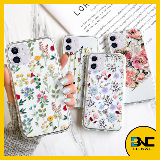 Softcase Transparent Flower Pattern Cute Phone Case for iPhone 15 14 13 12 11 Pro Max X XR XS XSMAX SE20 SE22 7 8 Plus