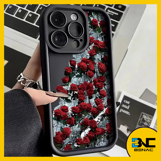 Softcase Silicone Rose Flower Pattern Phone Case Shockproof for iPhone 15 14 13 12 11 Pro Max X XR XS XSMAX SE20 SE22 7 8 Plus