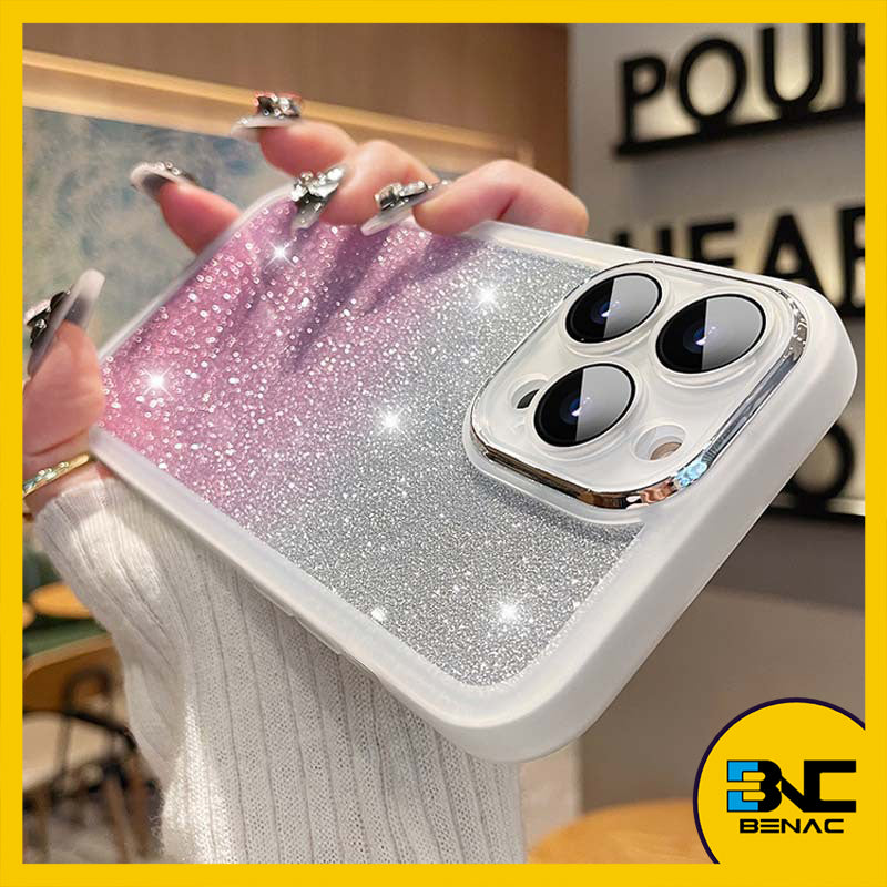Softcase Rough Matte Transparent Glitter Mobile Phone Case with Camera Screen Protector for iPhone 15 14 13 12 Pro Max 7 8 Plus X XR XS XS Max