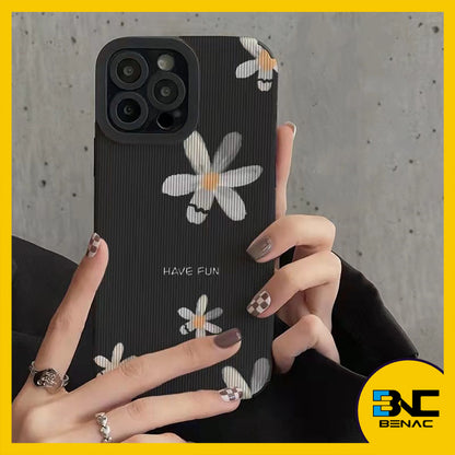 Softcase Black Soft Silicone Aster Flower Case for iPhone 14 13 12 11 Pro Max