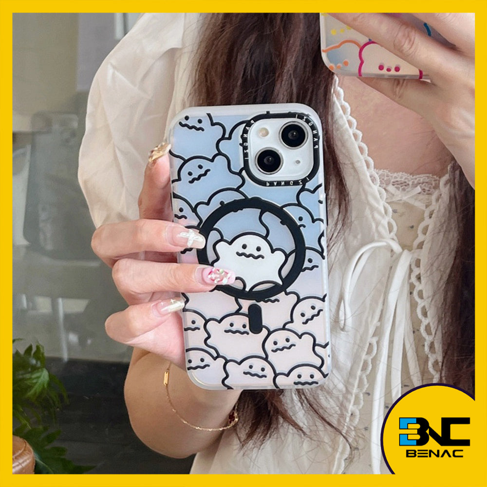 Phone Case Trendy Magnetic Cartoon Bear and Cute Ghost Pattern for iPhone 14 13 12 11 Pro Max X XR XS XS Max SE 2020