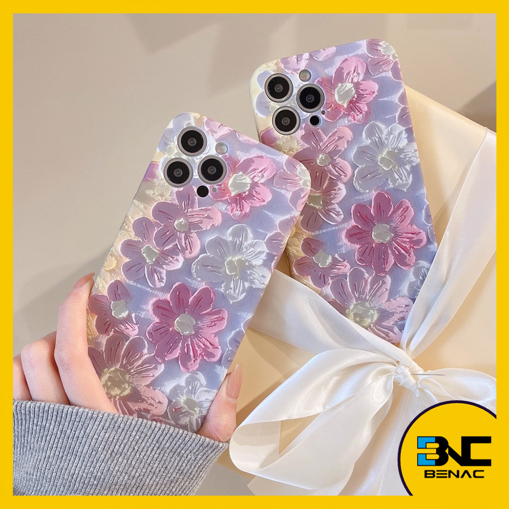 Softcase Silicone Phone Case with Stylish Oil Paint Flower Pattern Design for iPhone 14, 13, 12, 11 Pro Max X XR XS XSMax SE 2020 7 8 Plus