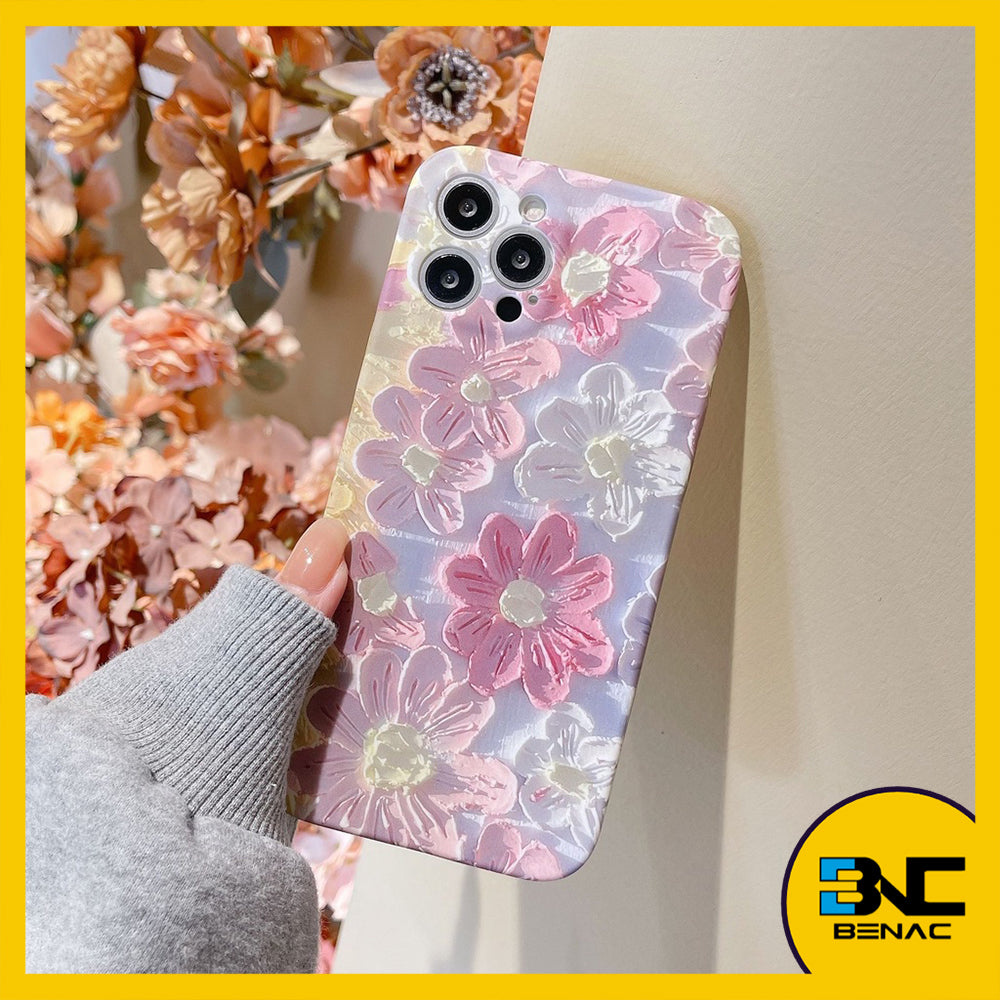 Softcase Silicone Phone Case with Stylish Oil Paint Flower Pattern Design for iPhone 14, 13, 12, 11 Pro Max X XR XS XSMax SE 2020 7 8 Plus