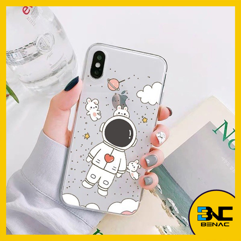 Softcase Cute Space Astronaut Cartoon Motif Transparent TPU Silicone Soft Case for iPhone 15 14 13 12 11 Pro Max