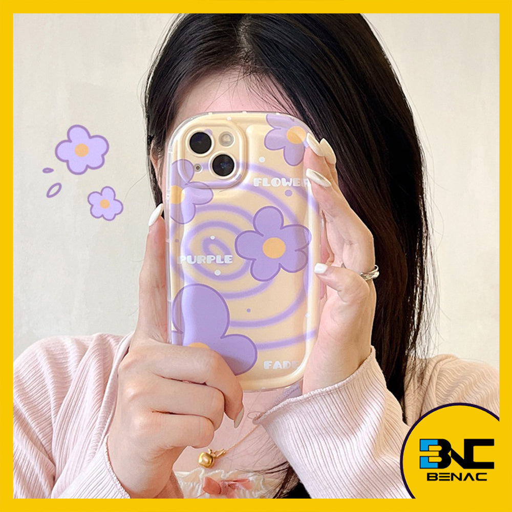 Softcase Cartoon Giraffe and Purple Yellow Flower Pattern Silicone Phone Case for iPhone 14 13 12 11 Pro Max X XR XS XSMAX SE 2020