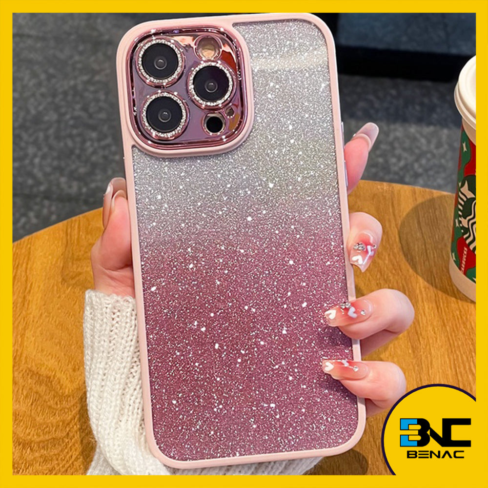 Softcase Double Glitter Phone Case with Camera Lens Glass Film Coating for iPhone 15 14 13 12 11 Pro Max