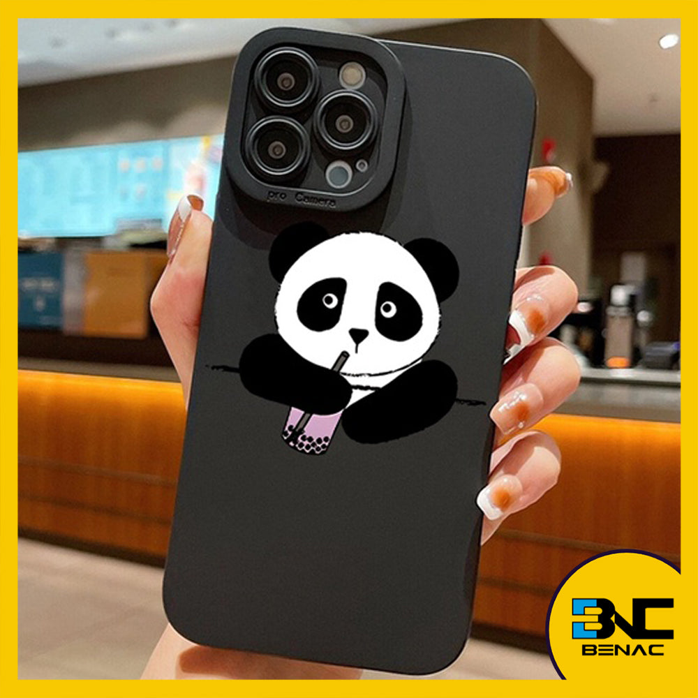Soft Silicone Case Black Cute Panda Cartoon For iPhone 14 13 12 11 Pro Max Mini XR XS Max X 8 7 14 Plus