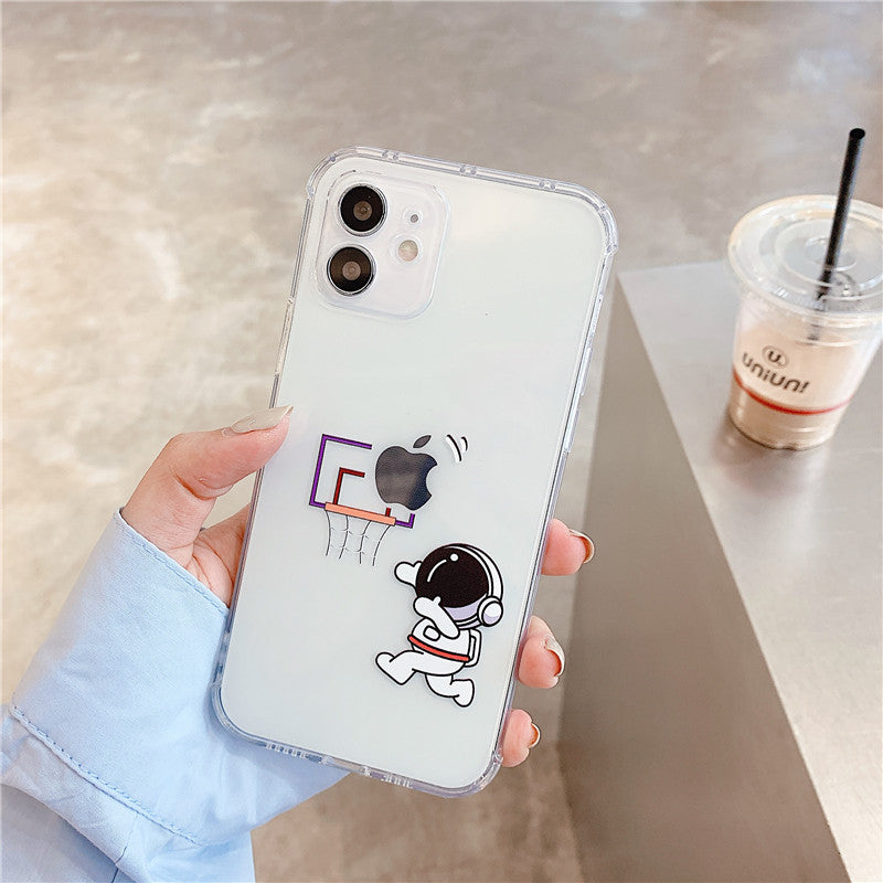 Softcase Creative Astronauts Playing Basketball iPhone Protective Case for Iphone X XR XS 11 12 13 14 Pro Max 14 Plus 7 8 Plus SE 2020
