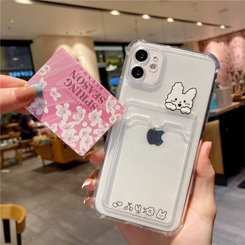 Softcase Transparent case with card holder and cute teddy bear design for iPhone X XR XS 11 12 13 14 Pro Max 14 Plus 7 8 Plus SE 2020