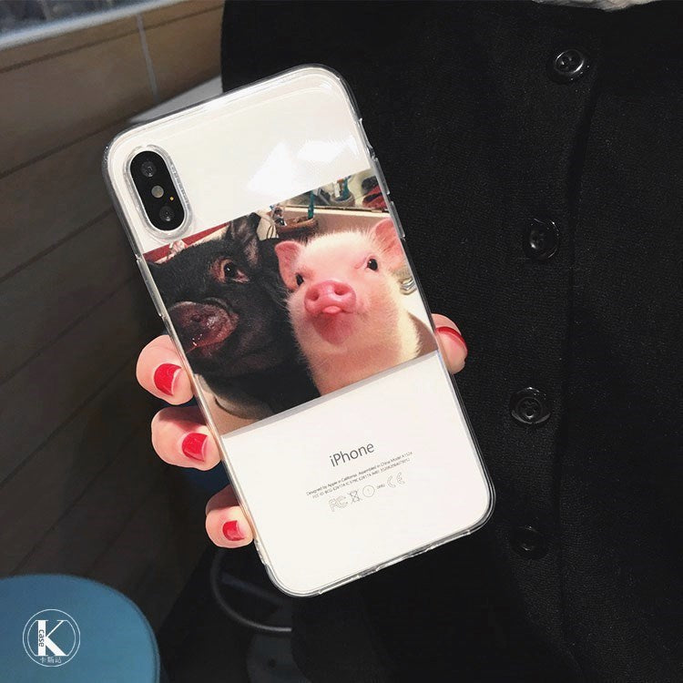 Softcase Transparent cover with photo of a couple of cute fluffy pigs or Iphone X XR XS 11 12 13 14 Pro Max 14 Plus 7 8 Plus SE 2020