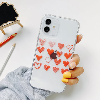 Softcase Sequence of Hearts Clear Protective Case for iPhone X XR XS 11 12 13 14 Pro Max 14 Plus 7 8 Plus SE 2020