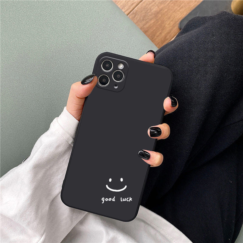 Softcase Good Luck Phrase Solid Color Protective Case for iPhone X XR XS 11 12 13 14 Pro Max 14 Plus 7 8 Plus SE 2020