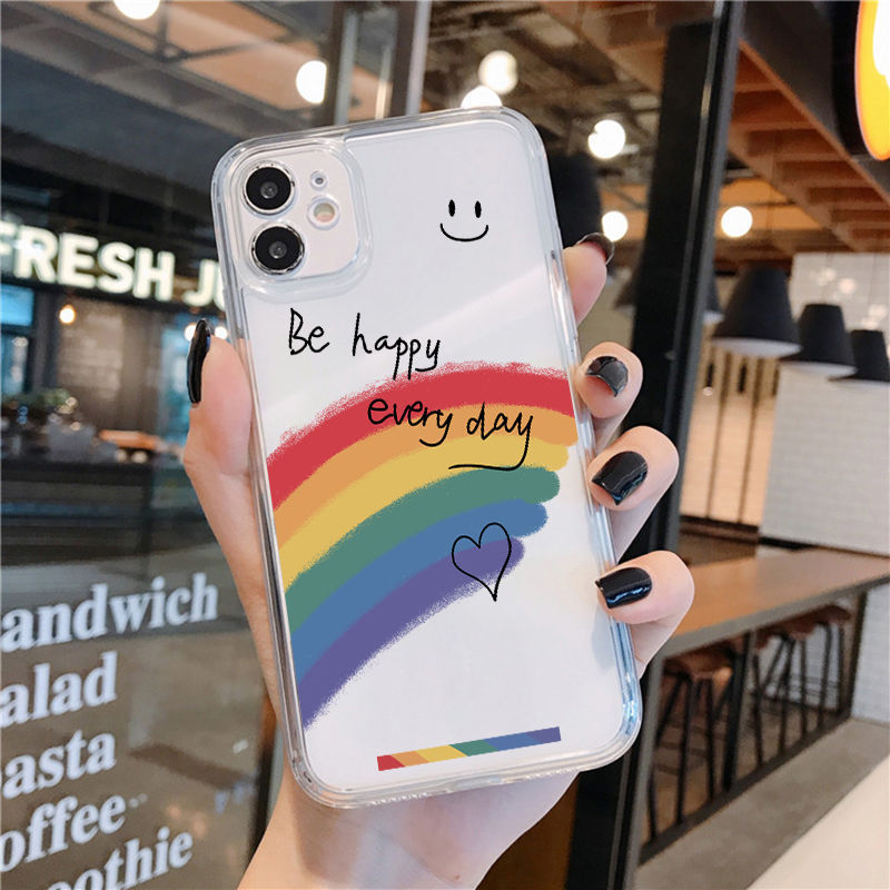Softcase Protective transparent case with beautiful rainbow and happy phrase for iPhone