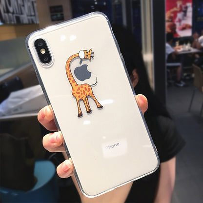 Softcase Cute Giraffe Motif Transparent Soft Case for iPhone 13 12 11 14 Pro Max 7 8