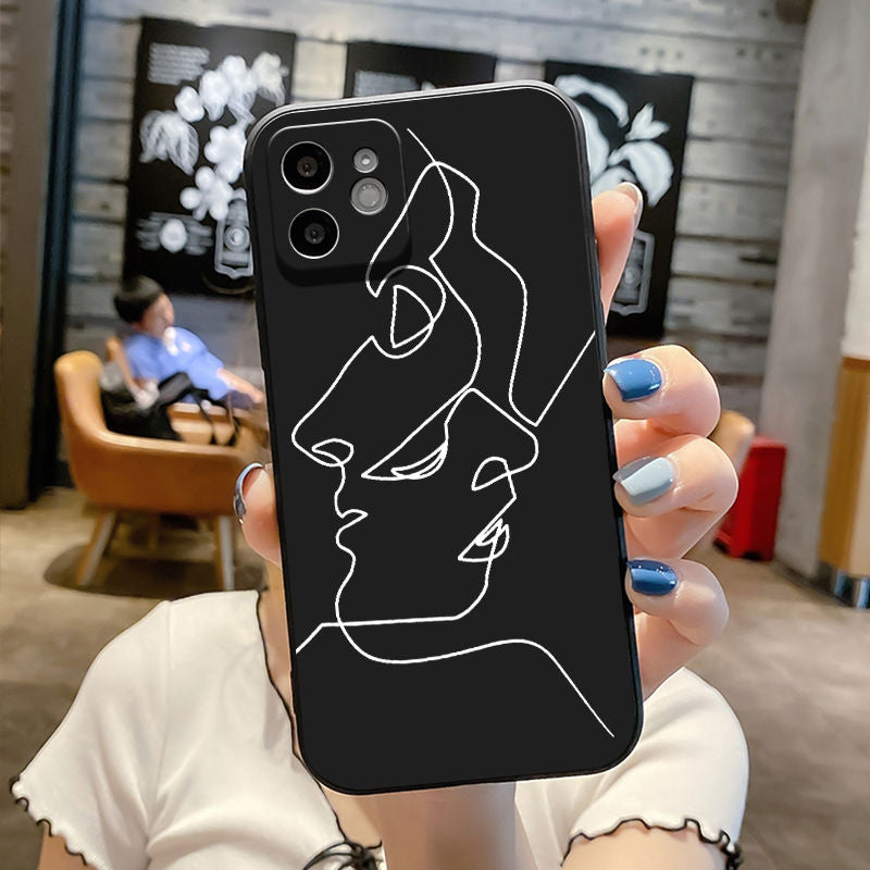 Softcase Protective case with vector lines for couple for iPhone X XR XS 11 12 13 14 Pro Max 14 Plus 7 8 Plus SE 2020