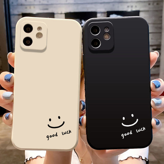 Softcase Good Luck Phrase Solid Color Protective Case for iPhone X XR XS 11 12 13 14 Pro Max 14 Plus 7 8 Plus SE 2020
