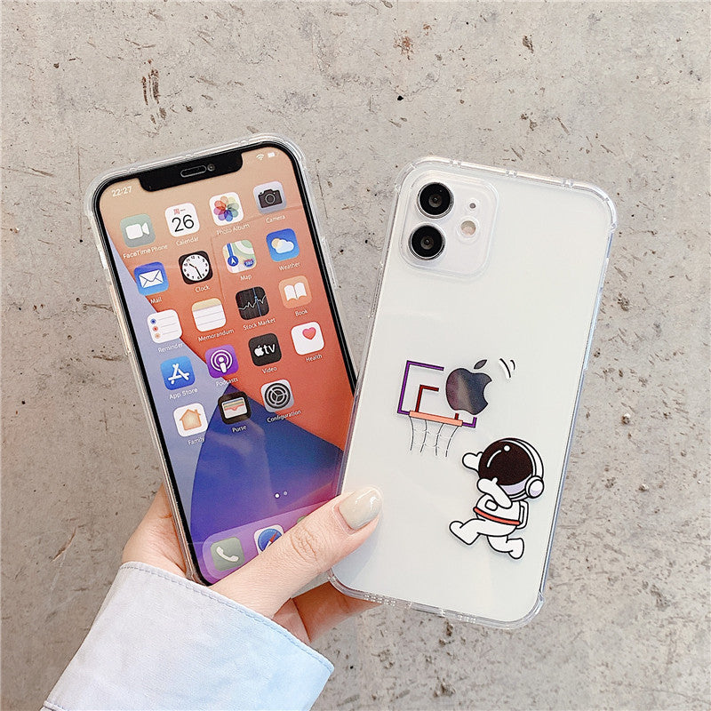 Softcase Creative Astronauts Playing Basketball iPhone Protective Case for Iphone X XR XS 11 12 13 14 Pro Max 14 Plus 7 8 Plus SE 2020